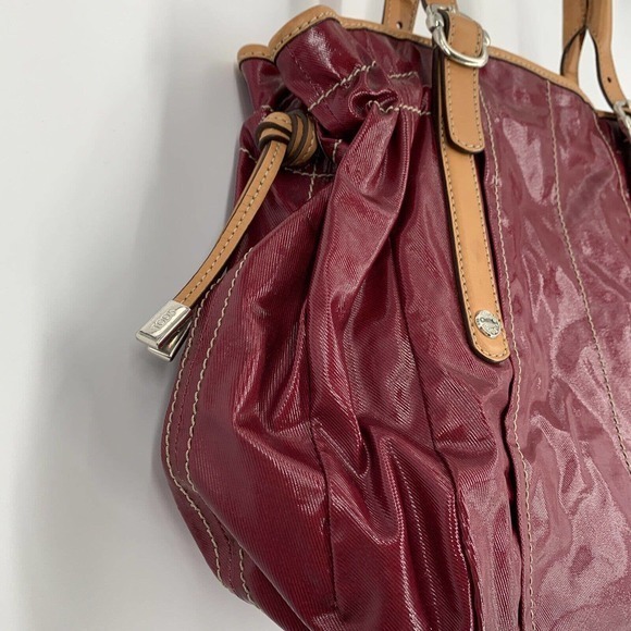 TOD'S Shoulder Hand Bag Purple Maroon PVC Leather Brown Accents Purse Pocketbook - Picture 8 of 16